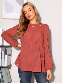 SHEIN 孕婦燈籠袖花邊下擺上衣