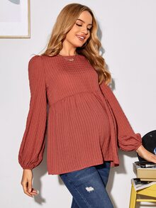 SHEIN 孕婦燈籠袖花邊下擺上衣