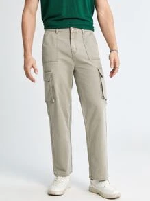 Manfinity Hombres Jeans cargo con bolsillo lateral con solapa - Caqui - Ver 4