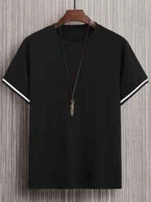 Manfinity Men Contrast Trim Tee - Black - View 5