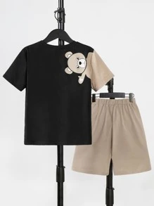 SHEIN Boys Bear Print Tee & Shorts - Multicolor - View 1