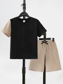 SHEIN Boys Bear Print Tee & Shorts - Multicolor - View 2