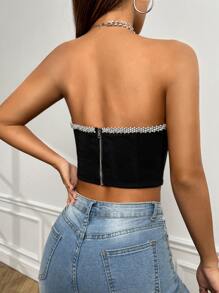 SHEIN BAE Contrast Trim Crop Tube Top - Black - View 2