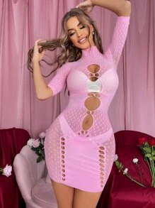 con abertura de malla Lencería sexy Set - Rosa Pálido - Ver 3