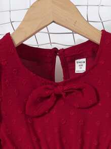 Toddler Girls 1pc Swiss Dot Bow Front Ruffle Hem Dress - Burgundy - View 3