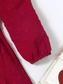 Toddler Girls 1pc Swiss Dot Bow Front Ruffle Hem Dress - Burgundy - View 4