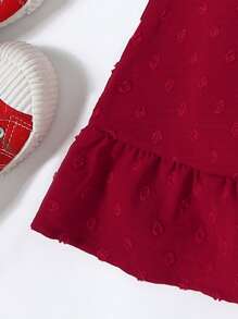 Toddler Girls 1pc Swiss Dot Bow Front Ruffle Hem Dress - Burgundy - View 5