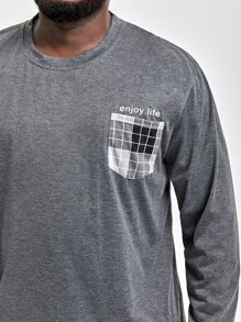 Extended Sizes Hombres Conjunto de pijama con estampado de cuadros - Gris - Ver 6