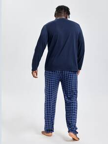 Hombres Conjunto de pijama con estampado de cuadros - Azul Marino - Ver 2