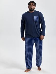 Hombres Conjunto de pijama con estampado de cuadros - Azul Marino - Ver 5