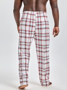 Extended Sizes Men Plaid Print Sleep Trousers - White - View 2