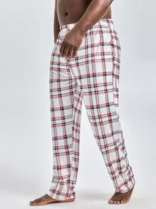 Extended Sizes Men Plaid Print Sleep Trousers - White - View 4