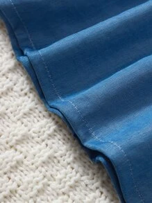 SHEIN Young Girl Blue Flower Pattern Print Vacation Shirt, Round Neckline With Ruffled Sleeves, Summer - Blue - View 3