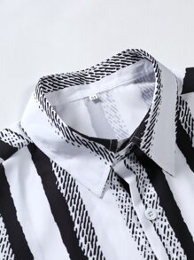 Manfinity Homme Men Striped Print Shirt Without Tee - Black and White - View 3