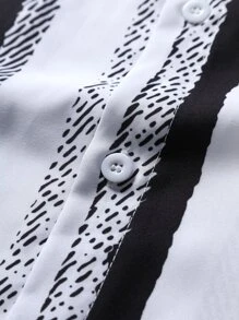 Manfinity Homme Men Striped Print Shirt Without Tee - Black and White - View 6