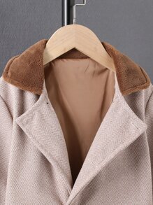 Toddler Boys Double Breasted Borg Collar Overcoat Without Jumper - Apricot - View 4