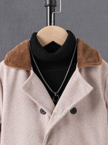 Toddler Boys Double Breasted Borg Collar Overcoat Without Jumper - Apricot - View 5