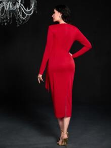 Modelyn Split Hem Bodycon Dress Without Brooch For New Year Clothes Maxi Women Outfit Long Evening Dresses - Red - View 2