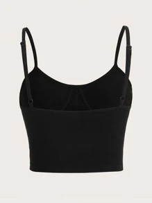 SHEIN EZwear Áo hai dây Bất đối xứng Gân đan màu trơn - màu đen - Xem 4