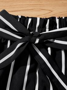 Chiquease Striped Cropped Cami Top & Belted Paperbag Shorts Set - Black - View 4