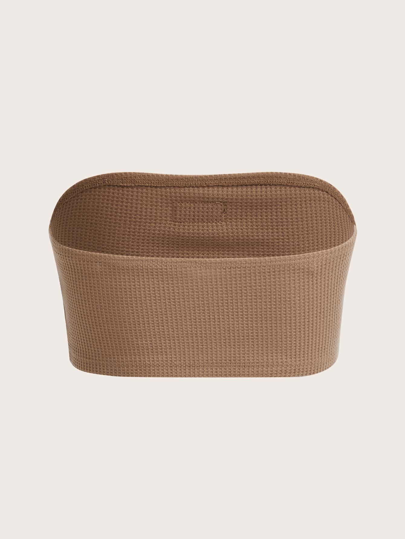 SHEIN EZwear 字母貼布抹胸上衣 - 卡其色 - 查看 2