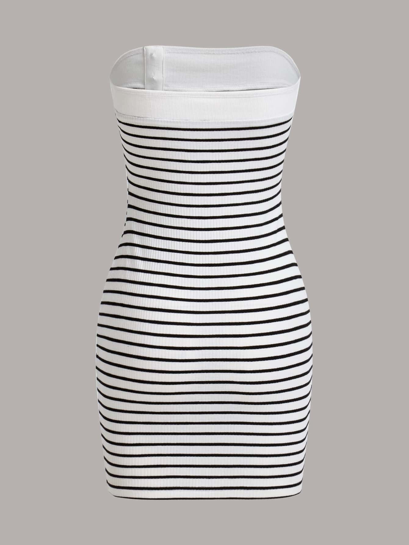 SHEIN Privé כפתור כפתורים קדמיים פסים סקסי שמלה - שחור ולבן - ראה 2