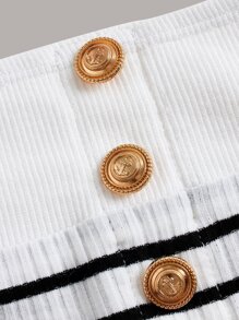 SHEIN Privé Button Front Striped Tube Dress - Black and White - View 4