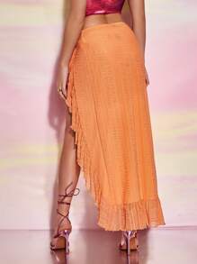 SHEIN BAE Falda de pareos bajo con fruncido - Naranja - Ver 3