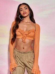 SHEIN BAE Ruffle Trim Tie Backless Crop Top - Orange - View 5