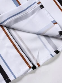 Manfinity Homme 男士豎條紋前排扣襯衫 - 白色 - 查看 6