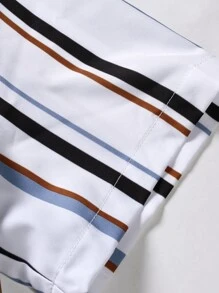 Manfinity Homme 男士豎條紋前排扣襯衫 - 白色 - 查看 7