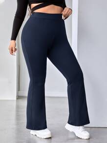 SHEIN Essnce Plus Flare Leg Pants Spring To Summer - Navy Blue - View 3