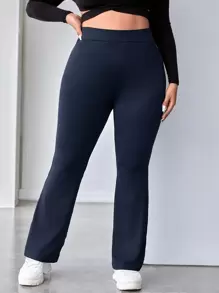 SHEIN Essnce Plus Flare Leg Pants Spring To Summer - Navy Blue - View 4