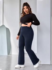 SHEIN Essnce Plus Flare Leg Pants Spring To Summer - Navy Blue - View 5