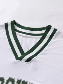 Manfinity Campus Court 男士寬鬆字母印花t恤,帶對比色邊飾和插肩袖設計 - 白色 - 查看 4