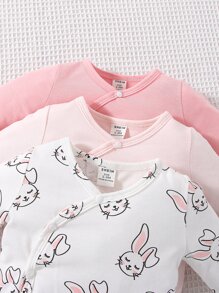 SHEIN Vintaside Kids Đứa bé gái 3pcs Đồ họa Hoạt hình Áo liền quần chặt - Nhiều màu - Xem 3