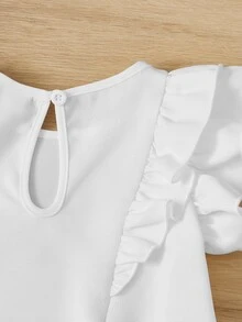 SHEIN Baby Ruffle Trim Keyhole Back Blouse - White - View 3