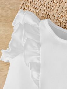 SHEIN Baby Ruffle Trim Keyhole Back Blouse - White - View 4