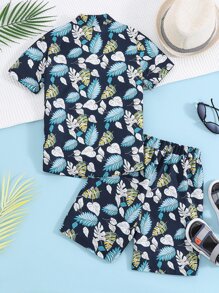 Boys Tropical Print Shirt & Shorts With Tee - Multicolor - View 2