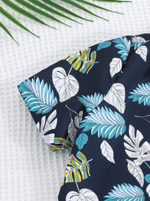 Boys Tropical Print Shirt & Shorts With Tee - Multicolor - View 5