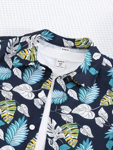 Boys Tropical Print Shirt & Shorts With Tee - Multicolor - View 6