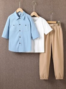 男孩雙口袋襯衫和腰部抽繩長褲不帶T恤 - 彩色 - 查看 3