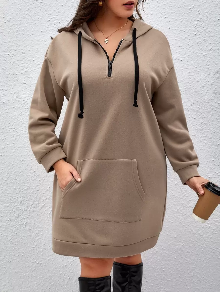 SHEIN LUNE Plus  Pocket Drop Shoulder Drawstring Hoodie Dress Winter Fall Autumn