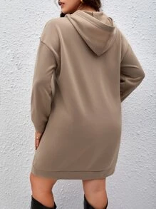 SHEIN LUNE Plus  Pocket Drop Shoulder Drawstring Hoodie Dress Winter Fall Autumn