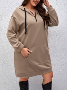 SHEIN LUNE Plus  Pocket Drop Shoulder Drawstring Hoodie Dress Winter Fall Autumn