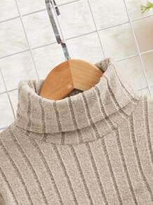 SHEIN 女孩高領落肩袖短款上衣和連衣裙 - 杏色 - 查看 3