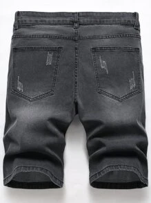 Manfinity Hombres Shorts en mezclilla desgarro crudo - Gris Oscuro - Ver 2