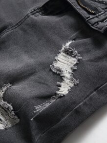 Manfinity Hombres Shorts en mezclilla desgarro crudo - Gris Oscuro - Ver 5