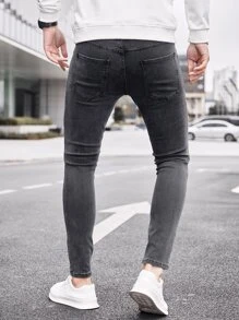 Manfinity Hombres Jeans ajustados desgarro - Gris Oscuro - Ver 2