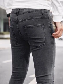 Manfinity Hombres Jeans ajustados desgarro - Gris Oscuro - Ver 4